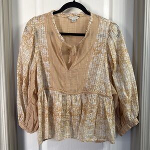 American Eagle Outfitters Cream Puff Sleeve Blouse with Smocked Peplum